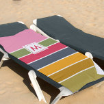 Toalha De Praia Bloqueio de Cor Monograma em Largura<br><div class="desc">Toalha de praia monograma com design de listras arrojadas. O modelo está pronto para que você adicione seu primeiro nome inicial ou inicial de sua família. Este design alegre e alegre tem uma paleta colorida em tons de rosa, verde, azul e amarelo. Um padrão charmoso e de faixa de eterno...</div>