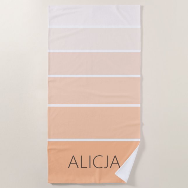Toalha De Praia Bloqueio de cores Peach Fuzz | Nome Elegante (Frente)