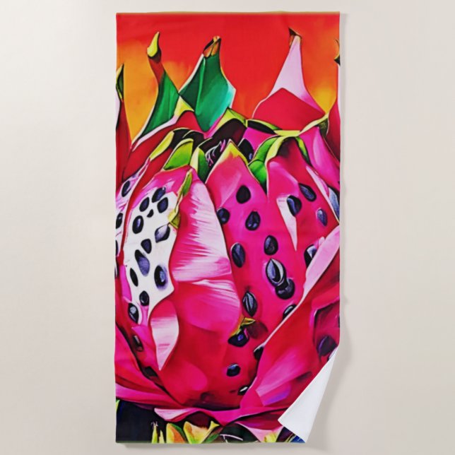 Toalha De Praia Bloqueio de Frutas de Dragões Exóticos (Frente)