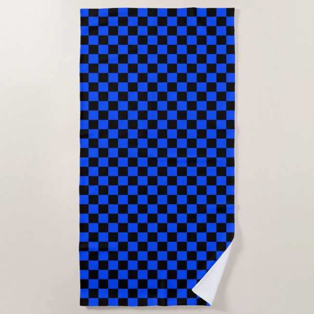 Toalha De Praia Blue and black checkerboard pattern (Frente)