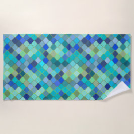 Toalha De Praia Blue Aqua Moroccan Mosaic Pattern