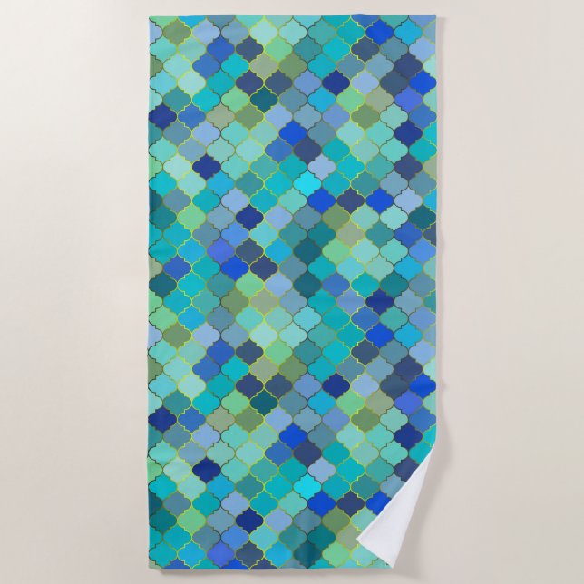 Toalha De Praia Blue Aqua Moroccan Mosaic Pattern (Frente)