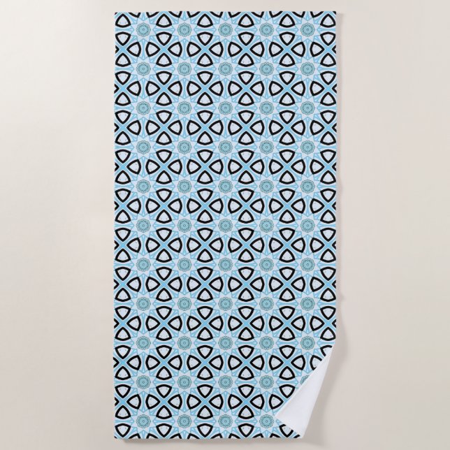Toalha De Praia Blue, black and white geometric patterned  (Frente)