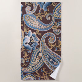 Toalha De Praia Blue Brown Vintage Paisley New