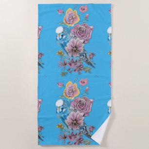 Toalha De Praia Blue Budget Watercolor floral Girls Mulheres Azul