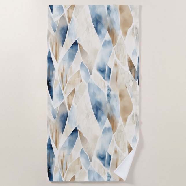 Toalha De Praia Blue Cream Ivory Abstrato Beach (Frente)