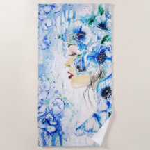 Blue Floral Fantasy Beach Towel - Pintura
