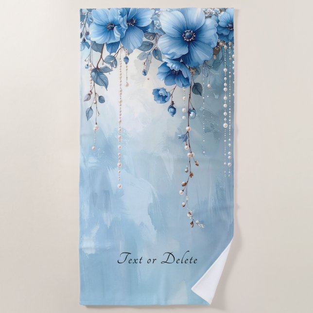 Toalha De Praia Blue Flowers and Pearls Beach Towel (Frente)