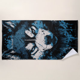 Toalha de Praia Blue Husky – Arte Ousada de Cachor