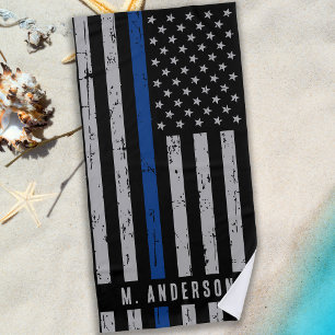 Toalha De Praia Blue Line fino - agente da polícia - cão de