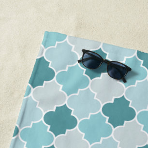 Toalha De Praia Blue Marroquino Trellis, Laticework, Quatrefoil