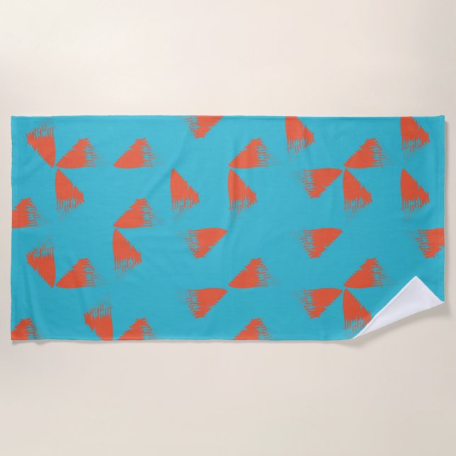 Toalha De Praia Blue, orange, vibrant, trendy geometric pattern (Frente)