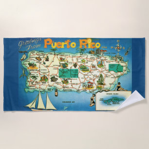 Toalha De Praia Blue Puerto Rico Saudações Beach Towel