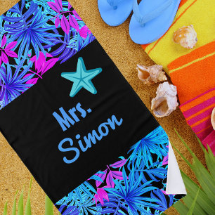 Toalha De Praia Blue Watercolor Tropical Havaiana