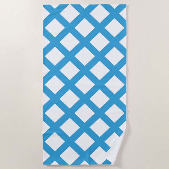 Toalha De Praia Blue White Checker Diamond Pattern (Frente)