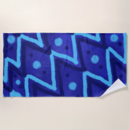 Toalha De Praia Blue Zig Zags Dots Funky Pattern 