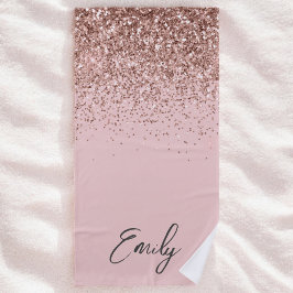 Toalha De Praia Blush Rosa Dourado Brilho Monograma