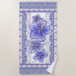 Toalha De Praia Bohemia azul Hibiscus<br><div class="desc">Hibiscus é,  para mim,  uma das flores mais bonitas. Minha inspiração,  aqui,  com esta flor,  é uma design romântica de vassoura com diferentes tipos de textura de tecido (ilusões óticas): cadarços brancos,  fita de cetim e veludo listrado. Disponível em dois tons: lacre ou azul.</div>