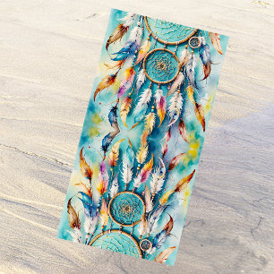 Toalha De Praia Boho American Indian Dream Catcher, aquarela