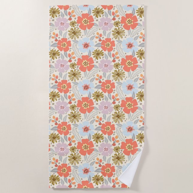 Toalha De Praia Boho Inspirou Floral Pattern Beach Towel (Frente)