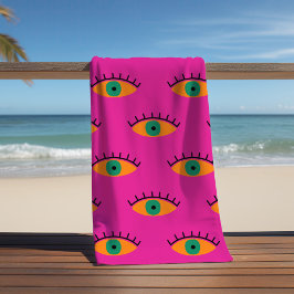 Toalha De Praia BOHO Mau Olho Padrão Funky Fuchsia Divertido