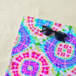 Toalha De Praia Boho Tie-Dye Púrpura Pink Padrão Azul