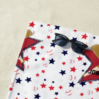 Toalha De Praia Bolas e estrelas personalizadas de beisebol em bra