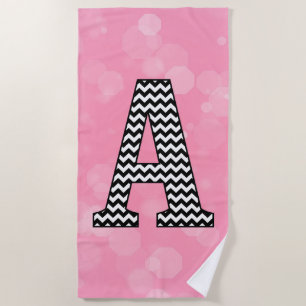 Toalha De Praia Bold Chevron - Letra A em Bubblegum - Rosa
