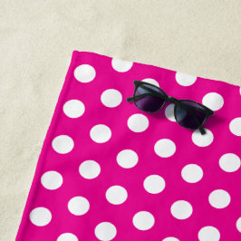 Toalha De Praia Bold White Polka Dots on Hot Pink
