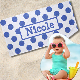 Toalha De Praia Bolinhas Azul Grande Moderna Personalizada