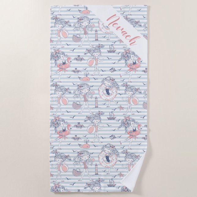 Toalha De Praia Bonita e Personalizada Brincadeira de Verão  (Frente)