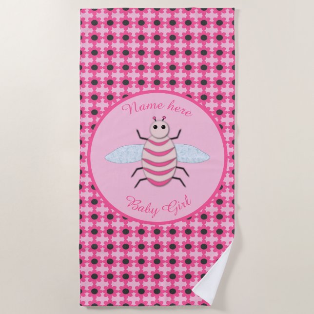 Toalha De Praia Bonito Bebê Rosa Personalizada (Frente)