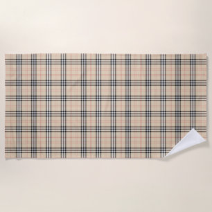 Toalha De Praia Bonito Beige Xadrez Tartan