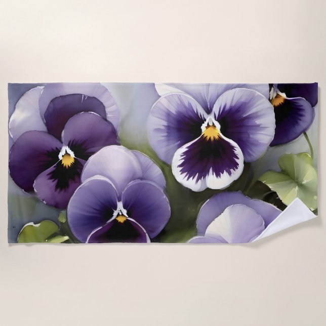 Toalha De Praia Bonito pintura a aquarela de pincéis roxos (Frente)