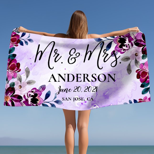 Toalha De Praia Bonito Sr. Floral e Sra. Wedding ou Aniversário (Beautiful Floral Mr & Mrs Wedding or Anniversary Beach Towel)