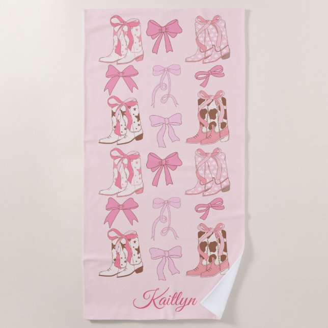Toalha De Praia Boots & Arcos Girly Western Personalised Towel (Frente)