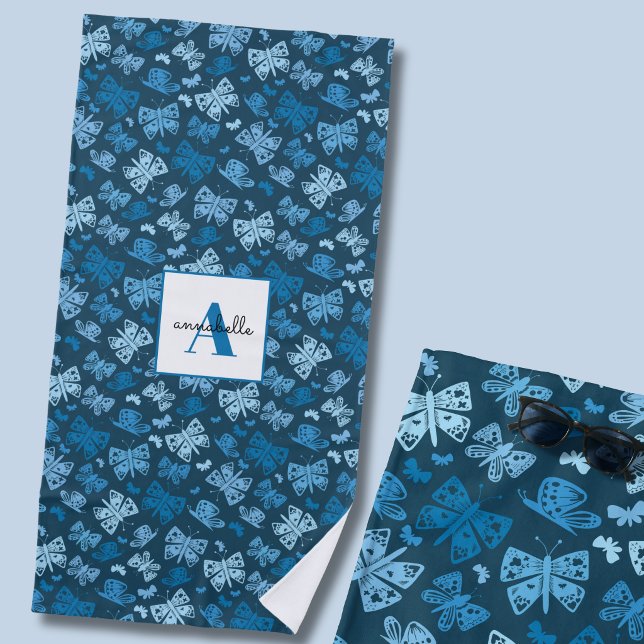 Toalha De Praia Borboleta Azul caprichosa (Blue butterfly personalized beach towel)
