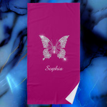 Borboleta Diamante Branco, Nome em Letra, Fuchsia
