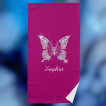 Borboleta Diamante Branco, Nome em Letra, Fuchsia