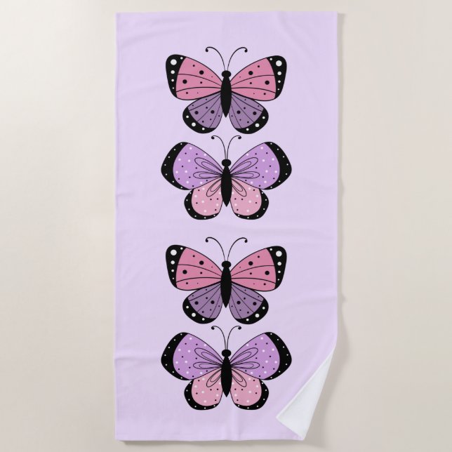 Toalha De Praia Borboleta Rosa e Roxa (Frente)