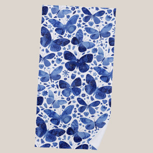 Toalha De Praia Borboletas Aquarela Azul