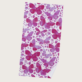 Toalha De Praia Borboletas Aquarela Rosa Magenta