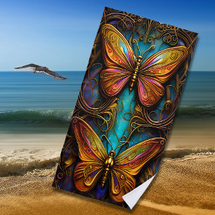 Toalha De Praia Borboletas de bronze em azul-aquático