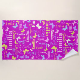Toalha De Praia Borboletas-do-arco-íris nome personalizado Emilia