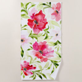 Toalha De Praia Botânica tropical vermelha-rosa-rosa