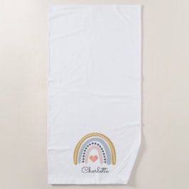 Toalha De Praia Botão Personalizado do Arco-Íris Boho Watercolor