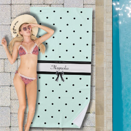 Toalha De Praia Boutique Chic Mint Green Polka Dot Monogram