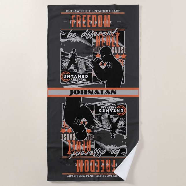 Toalha De Praia Boxing Motivation Rebel Fighter Gym Training (Frente)