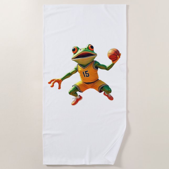 Toalha de praia branca Basketball Frog (Frente)