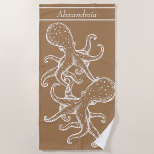 Toalha De Praia Branca Moderna de Octopus oceano Náutico